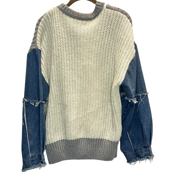 Elloh – Color Block Denim Sleeve Sweater – Yellow/Grey – Size F - Picture 4 of 4